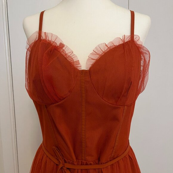 Rust Red Tulle Corset Maxi Dress | Romantic Gown | XL/US M-L (Chinese sizing) - Picture 2 of 12